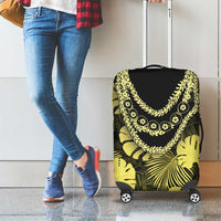 Yellow Hawaii Kukui Nut Lei Luggage Cover Hawaiian Pattern Monstera Tropical Vibes - Polynesian Pride