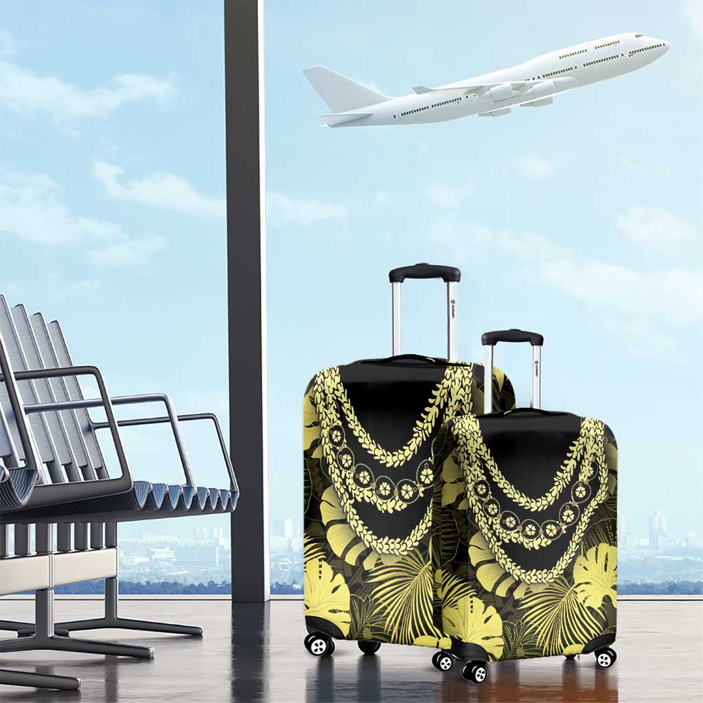 Yellow Hawaii Kukui Nut Lei Luggage Cover Hawaiian Pattern Monstera Tropical Vibes - Polynesian Pride
