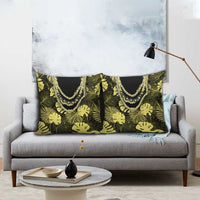 Yellow Hawaii Kukui Nut Lei Pillow Cover Hawaiian Pattern Monstera Tropical Vibes - Polynesian Pride