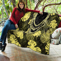 Yellow Hawaii Kukui Nut Lei Quilt Hawaiian Pattern Monstera Tropical Vibes - Polynesian Pride