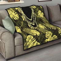 Yellow Hawaii Kukui Nut Lei Quilt Hawaiian Pattern Monstera Tropical Vibes - Polynesian Pride