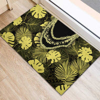 Yellow Hawaii Kukui Nut Lei Rubber Doormat Hawaiian Pattern Monstera Tropical Vibes - Polynesian Pride