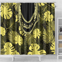 Yellow Hawaii Kukui Nut Lei Shower Curtain Hawaiian Pattern Monstera Tropical Vibes - Polynesian Pride