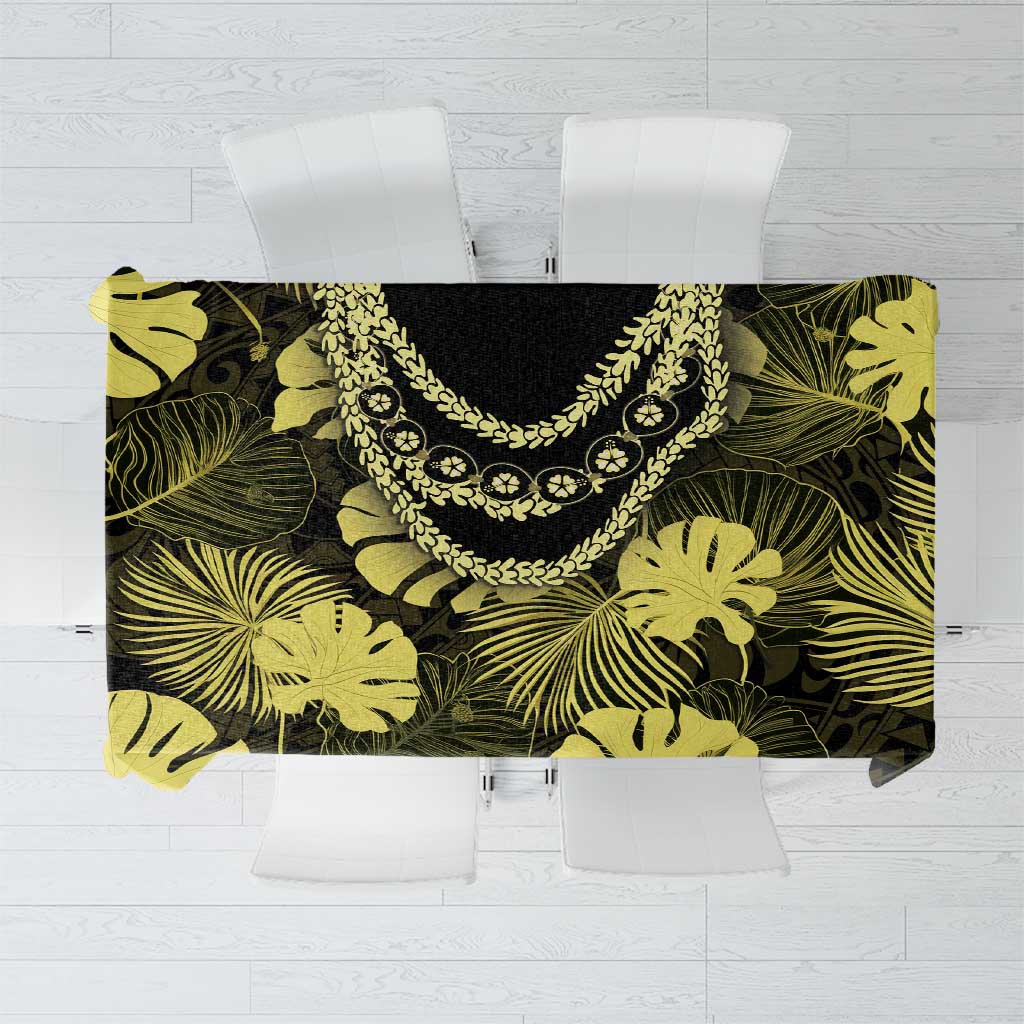 Yellow Hawaii Kukui Nut Lei Tablecloth Hawaiian Pattern Monstera Tropical Vibes - Polynesian Pride