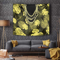 Yellow Hawaii Kukui Nut Lei Tapestry Hawaiian Pattern Monstera Tropical Vibes - Polynesian Pride
