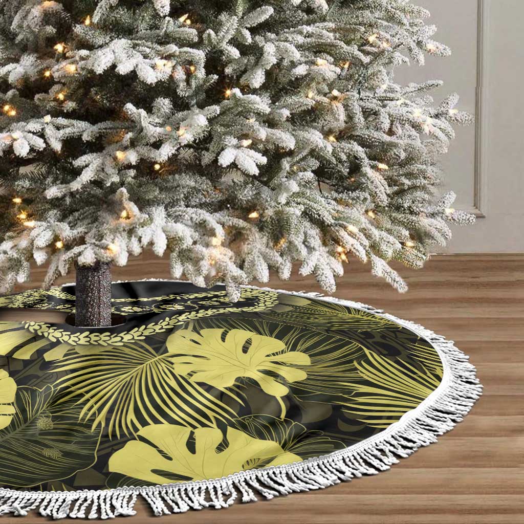 Yellow Hawaii Kukui Nut Lei Tree Skirt Hawaiian Pattern Monstera Tropical Vibes - Polynesian Pride