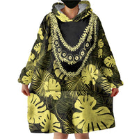 Yellow Hawaii Kukui Nut Lei Wearable Blanket Hoodie Hawaiian Pattern Monstera Tropical Vibes - Polynesian Pride