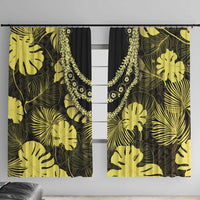 Yellow Hawaii Kukui Nut Lei Window Curtain Hawaiian Pattern Monstera Tropical Vibes - Polynesian Pride