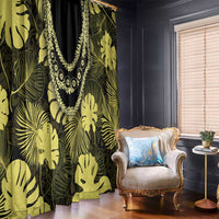 Yellow Hawaii Kukui Nut Lei Window Curtain Hawaiian Pattern Monstera Tropical Vibes - Polynesian Pride