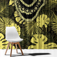 Yellow Hawaii Kukui Nut Lei Window Curtain Hawaiian Pattern Monstera Tropical Vibes - Polynesian Pride