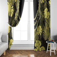 Yellow Hawaii Kukui Nut Lei Window Curtain Hawaiian Pattern Monstera Tropical Vibes - Polynesian Pride