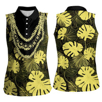 Yellow Hawaii Kukui Nut Lei Women Sleeveless Polo Shirt Hawaiian Pattern Monstera Tropical Vibes - Polynesian Pride