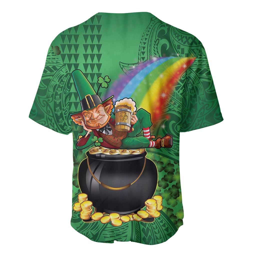 Hawaii Saint Patrick's Day Baseball Jersey Funny Leprechaun With Pot Of Gold - Polynesian Tattoo LT14 - Polynesian Pride