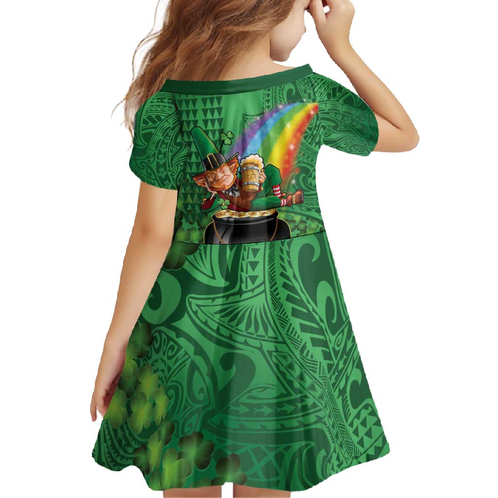 Hawaii Saint Patrick's Day Family Matching Mermaid Dress and Hawaiian Shirt Funny Leprechaun With Pot Of Gold - Polynesian Tattoo
