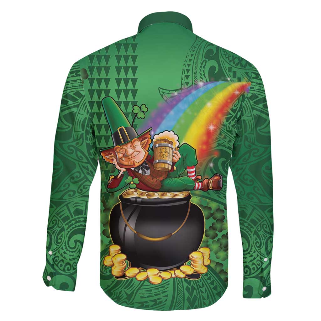 Hawaii Saint Patrick's Day Family Matching Off Shoulder Maxi Dress and Hawaiian Shirt Funny Leprechaun With Pot Of Gold - Polynesian Tattoo