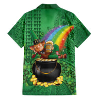 Hawaii Saint Patrick's Day Family Matching Off Shoulder Short Dress and Hawaiian Shirt Funny Leprechaun With Pot Of Gold - Polynesian Tattoo