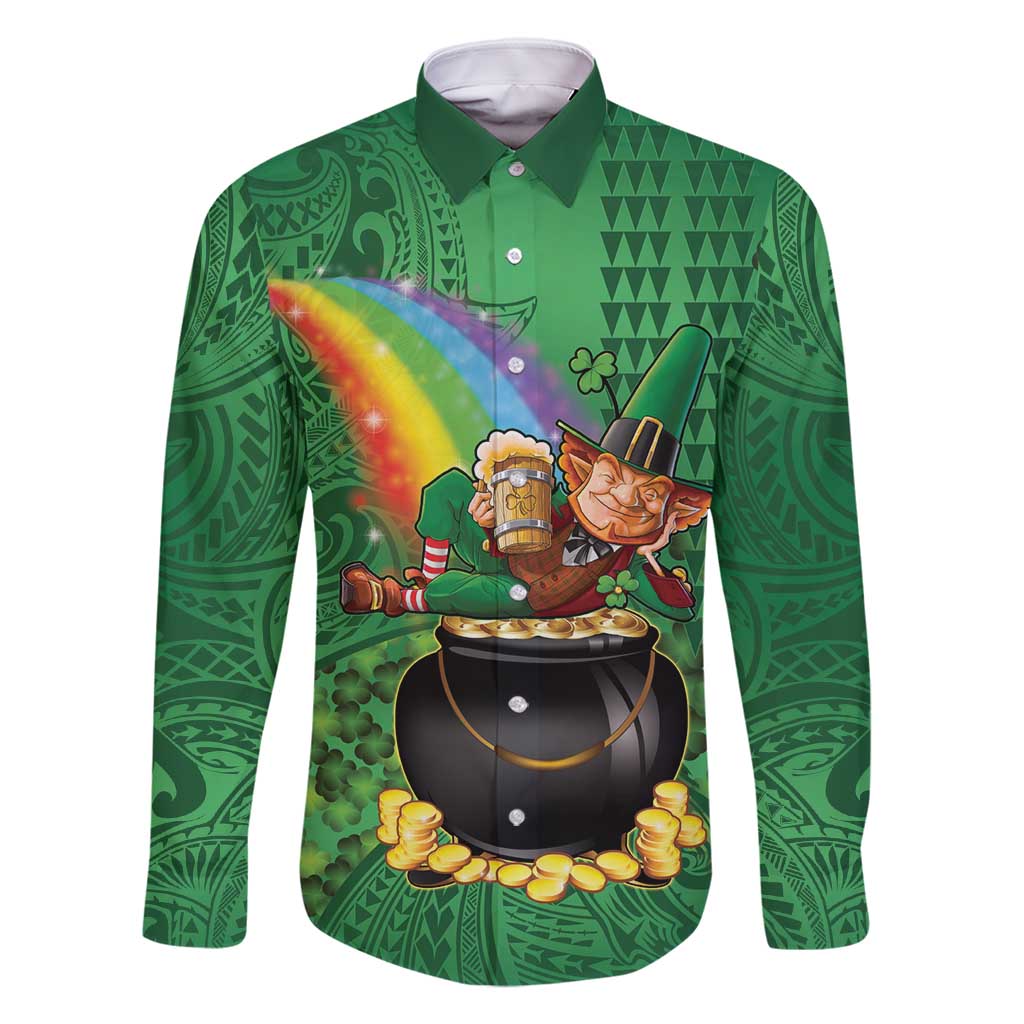 Hawaii Saint Patrick's Day Family Matching Tank Maxi Dress and Hawaiian Shirt Funny Leprechaun With Pot Of Gold - Polynesian Tattoo