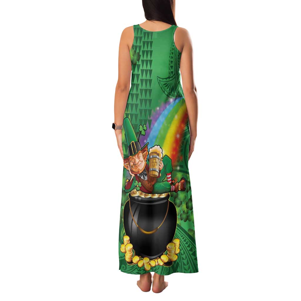 Hawaii Saint Patrick's Day Family Matching Tank Maxi Dress and Hawaiian Shirt Funny Leprechaun With Pot Of Gold - Polynesian Tattoo