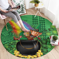 Hawaii Saint Patrick's Day Round Carpet Funny Leprechaun With Pot Of Gold - Polynesian Tattoo LT14 - Polynesian Pride
