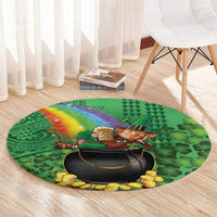 Hawaii Saint Patrick's Day Round Carpet Funny Leprechaun With Pot Of Gold - Polynesian Tattoo LT14 - Polynesian Pride