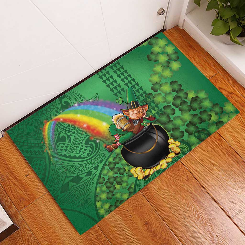 Hawaii Saint Patrick's Day Rubber Doormat Funny Leprechaun With Pot Of Gold - Polynesian Tattoo LT14 - Polynesian Pride