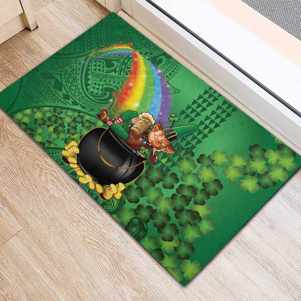 Hawaii Saint Patrick's Day Rubber Doormat Funny Leprechaun With Pot Of Gold - Polynesian Tattoo LT14 - Polynesian Pride