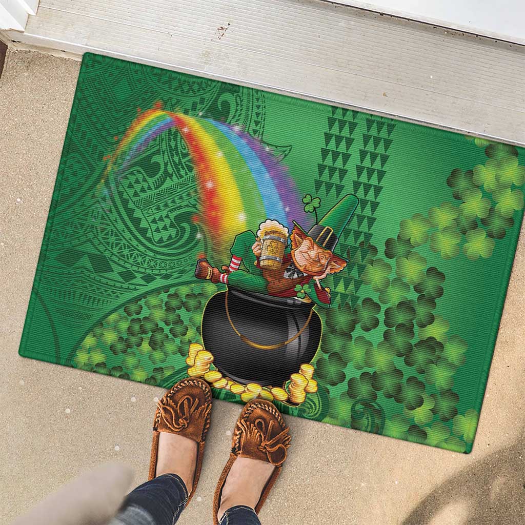 Hawaii Saint Patrick's Day Rubber Doormat Funny Leprechaun With Pot Of Gold - Polynesian Tattoo LT14 - Polynesian Pride