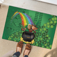 Hawaii Saint Patrick's Day Rubber Doormat Funny Leprechaun With Pot Of Gold - Polynesian Tattoo LT14 - Polynesian Pride