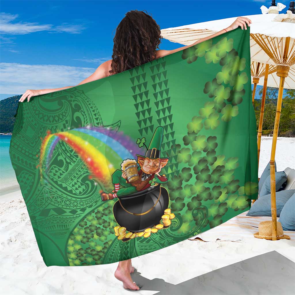 Hawaii Saint Patrick's Day Sarong Funny Leprechaun With Pot Of Gold - Polynesian Tattoo LT14 One Size 44 x 66 inches Green - Polynesian Pride