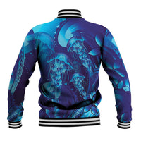 Purple Paradise Polynesia Jellyfish Baseball Jacket Plumeria Polynesian Tattoo Glowing Vibes