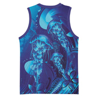 Purple Paradise Polynesia Jellyfish Basketball Jersey Plumeria Polynesian Tattoo Glowing Vibes
