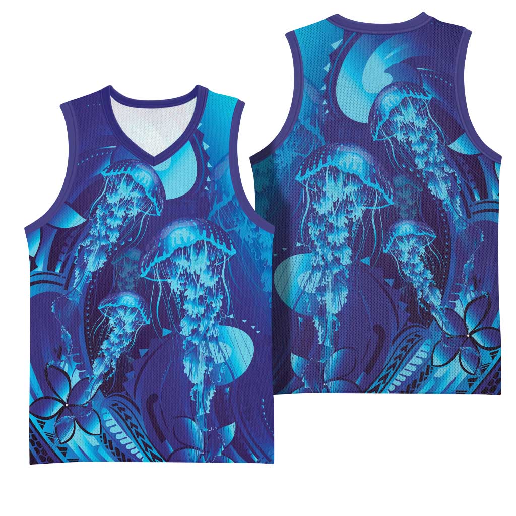 Purple Paradise Polynesia Jellyfish Basketball Jersey Plumeria Polynesian Tattoo Glowing Vibes