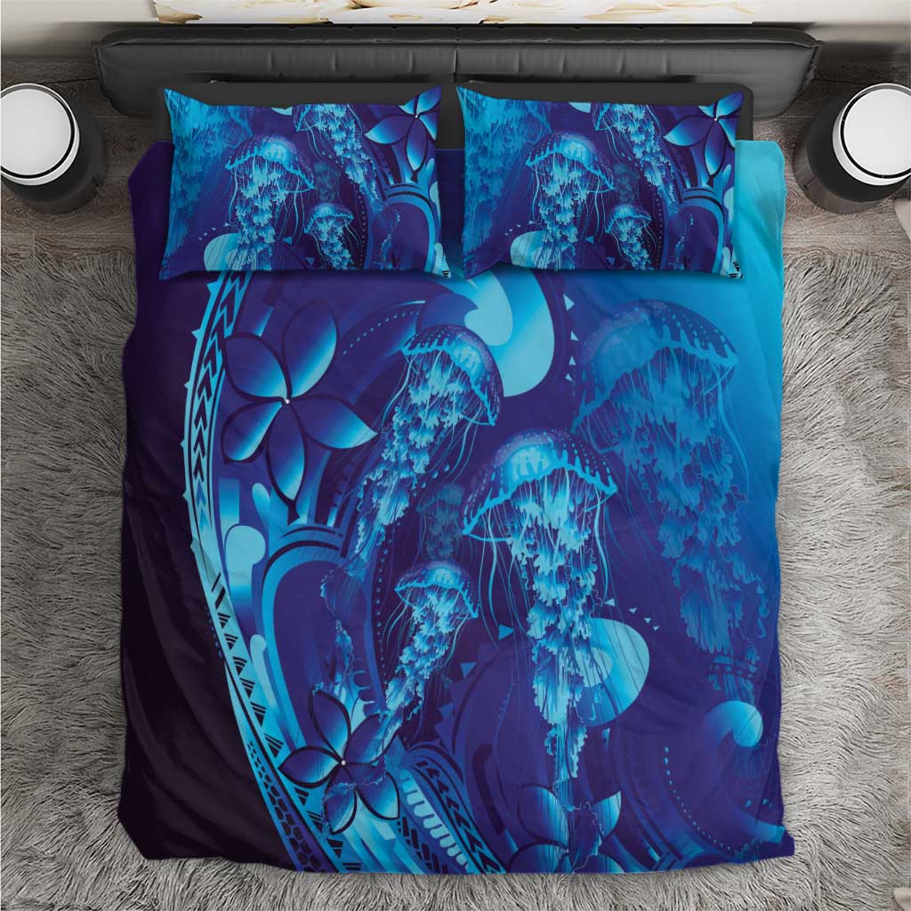 Purple Paradise Polynesia Jellyfish Bedding Set Plumeria Polynesian Tattoo Glowing Vibes