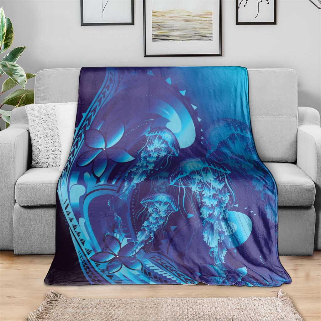 Purple Paradise Polynesia Jellyfish Blanket Plumeria Polynesian Tattoo Glowing Vibes