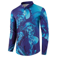 Purple Paradise Polynesia Jellyfish Button Sweatshirt Plumeria Polynesian Tattoo Glowing Vibes