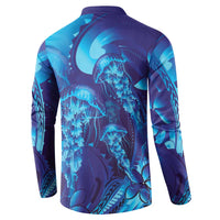 Purple Paradise Polynesia Jellyfish Button Sweatshirt Plumeria Polynesian Tattoo Glowing Vibes