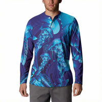 Purple Paradise Polynesia Jellyfish Button Sweatshirt Plumeria Polynesian Tattoo Glowing Vibes