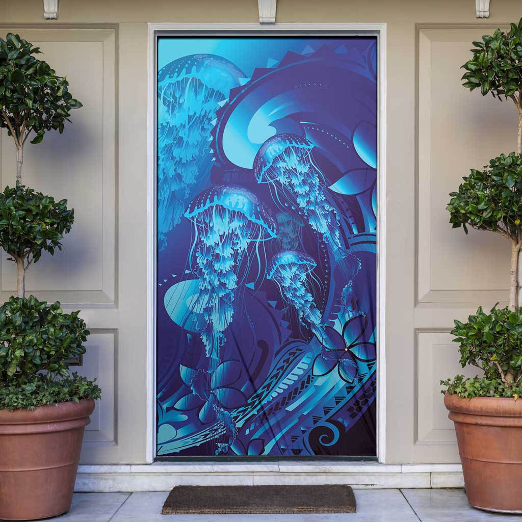 Purple Paradise Polynesia Jellyfish Door Cover Plumeria Polynesian Tattoo Glowing Vibes