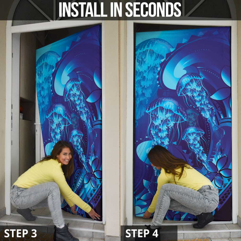 Purple Paradise Polynesia Jellyfish Door Cover Plumeria Polynesian Tattoo Glowing Vibes