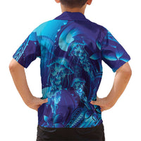Purple Paradise Polynesia Jellyfish Family Matching Off The Shoulder Long Sleeve Dress and Hawaiian Shirt Plumeria Polynesian Tattoo Glowing Vibes