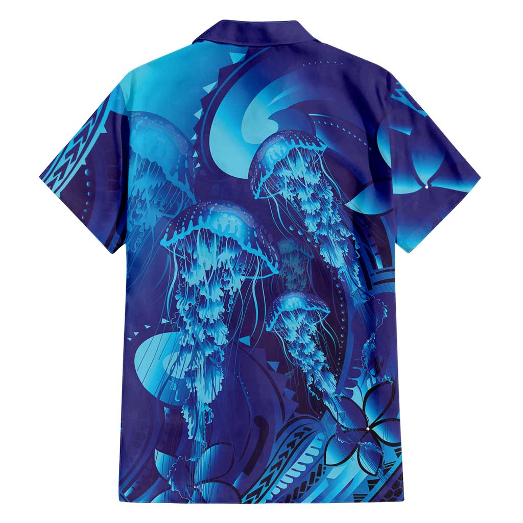 Purple Paradise Polynesia Jellyfish Family Matching Off The Shoulder Long Sleeve Dress and Hawaiian Shirt Plumeria Polynesian Tattoo Glowing Vibes