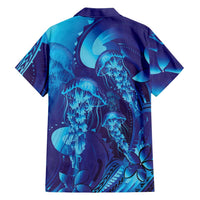 Purple Paradise Polynesia Jellyfish Family Matching Off The Shoulder Long Sleeve Dress and Hawaiian Shirt Plumeria Polynesian Tattoo Glowing Vibes