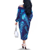 Purple Paradise Polynesia Jellyfish Family Matching Off The Shoulder Long Sleeve Dress and Hawaiian Shirt Plumeria Polynesian Tattoo Glowing Vibes