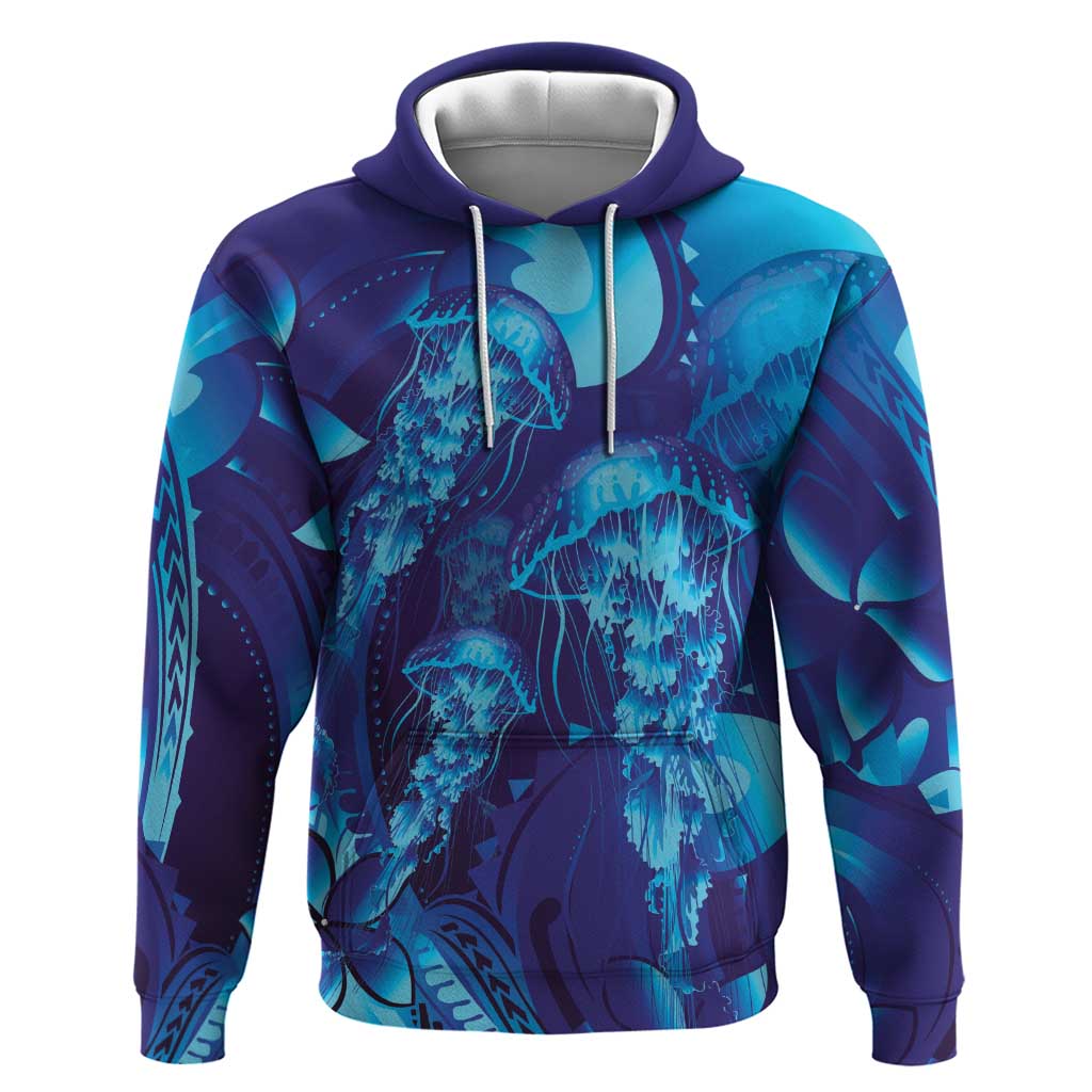 Purple Paradise Polynesia Jellyfish Hoodie Plumeria Polynesian Tattoo Glowing Vibes LT14 Pullover Hoodie Purple - Polynesian Pride