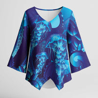 Purple Paradise Polynesia Jellyfish Kimono Sleeve Blouse Plumeria Polynesian Tattoo Glowing Vibes LT14 Female Purple - Polynesian Pride