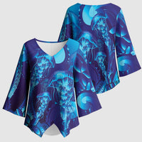 Purple Paradise Polynesia Jellyfish Kimono Sleeve Blouse Plumeria Polynesian Tattoo Glowing Vibes LT14 - Polynesian Pride