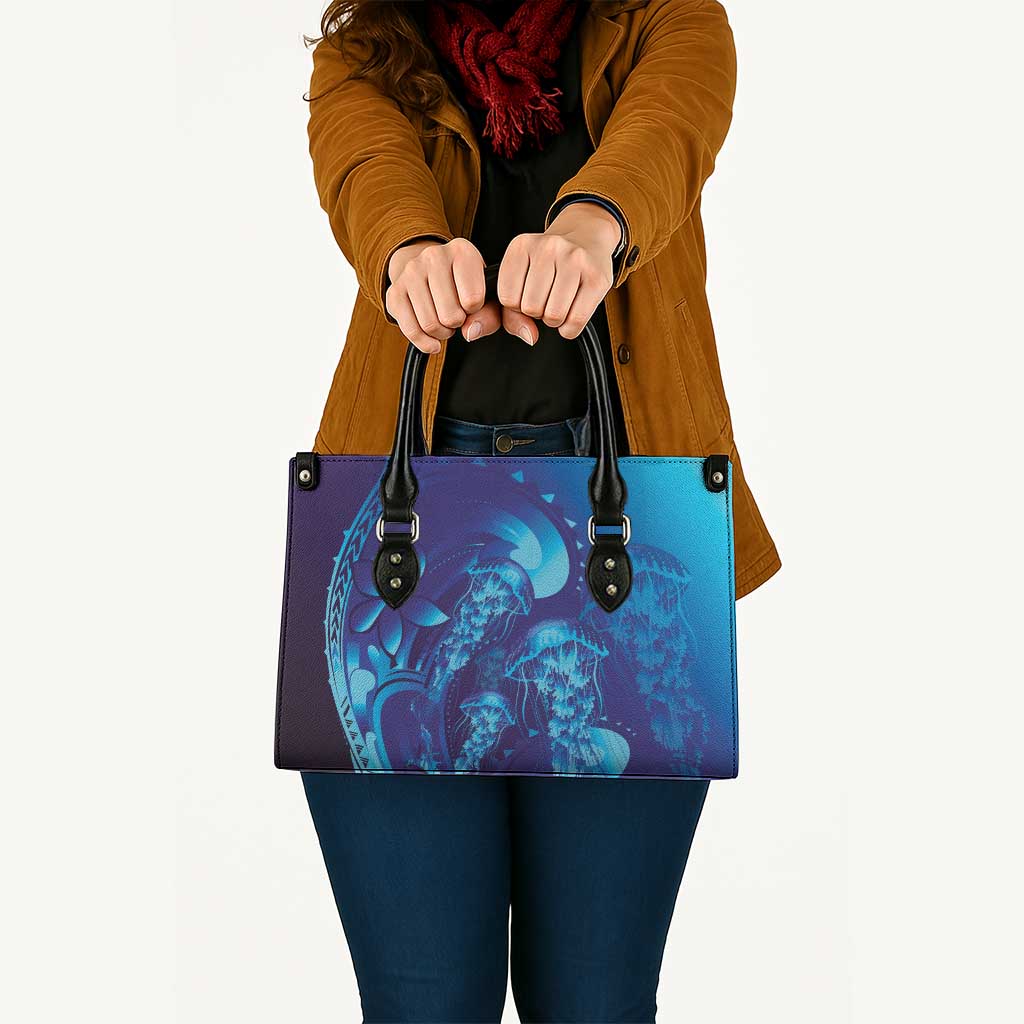 Purple Paradise Polynesia Jellyfish Leather Bag Plumeria Polynesian Tattoo Glowing Vibes LT14 - Polynesian Pride