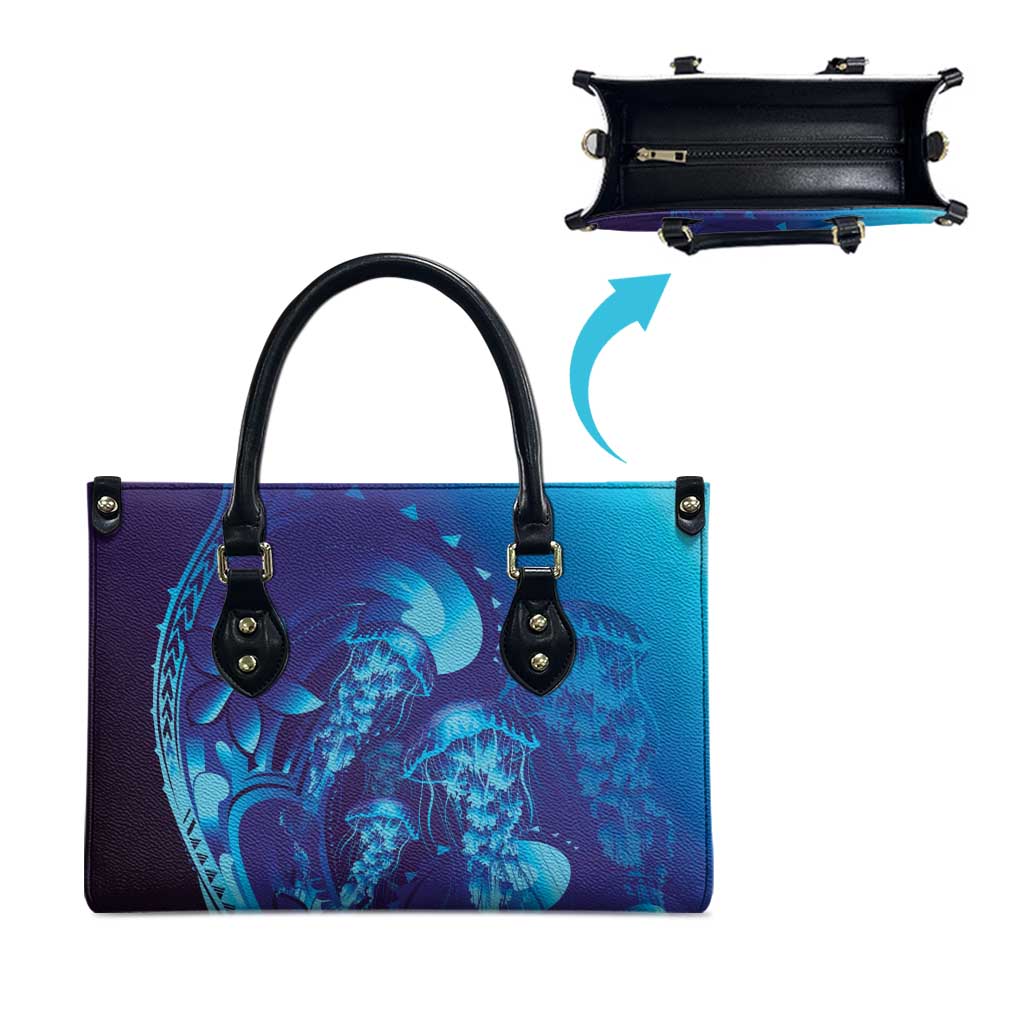 Purple Paradise Polynesia Jellyfish Leather Bag Plumeria Polynesian Tattoo Glowing Vibes LT14 - Polynesian Pride