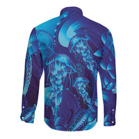 Purple Paradise Polynesia Jellyfish Long Sleeve Button Shirt Plumeria Polynesian Tattoo Glowing Vibes LT14 - Polynesian Pride