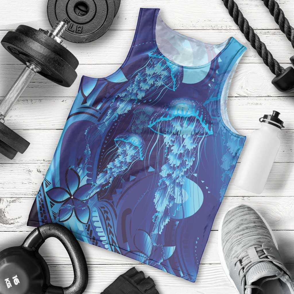 Purple Paradise Polynesia Jellyfish Men Tank Top Plumeria Polynesian Tattoo Glowing Vibes LT14 - Polynesian Pride
